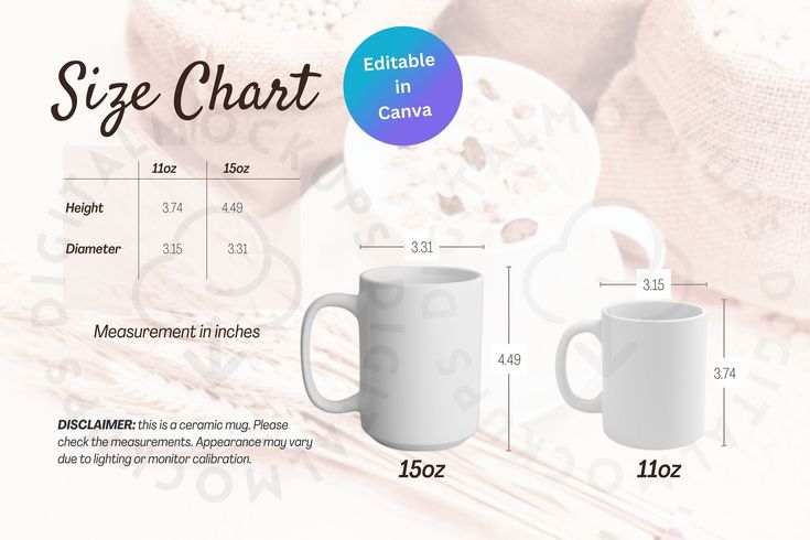 15 Oz Mug Mockup 11 Oz Coffee Cup Mock Up Mug Size Mock Up Etsy