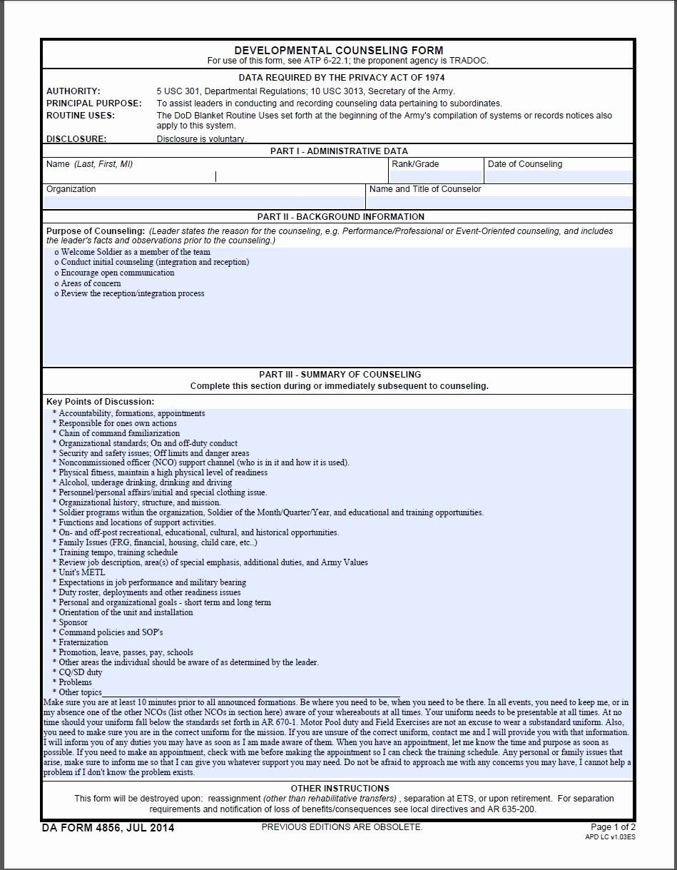 20 Army Initial Counseling Dannybarrantes Template