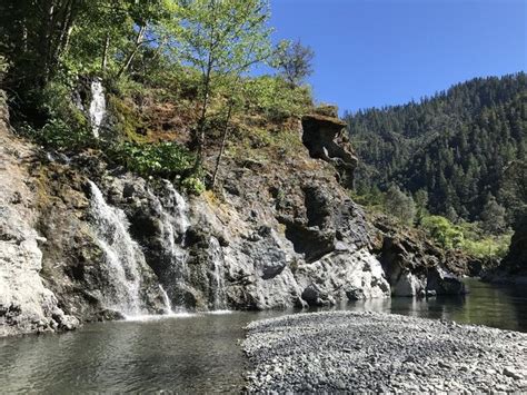 A Steep Trail To A Remote Beach With A Waterfall On South Fork Trinity