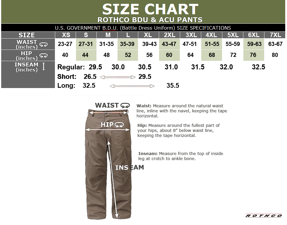 Acu Uniform Size Chart Ponasa