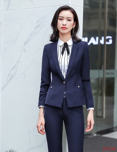 Aidenroyladies Navy Blue Blazer Women Business Suit Formal Office Suits