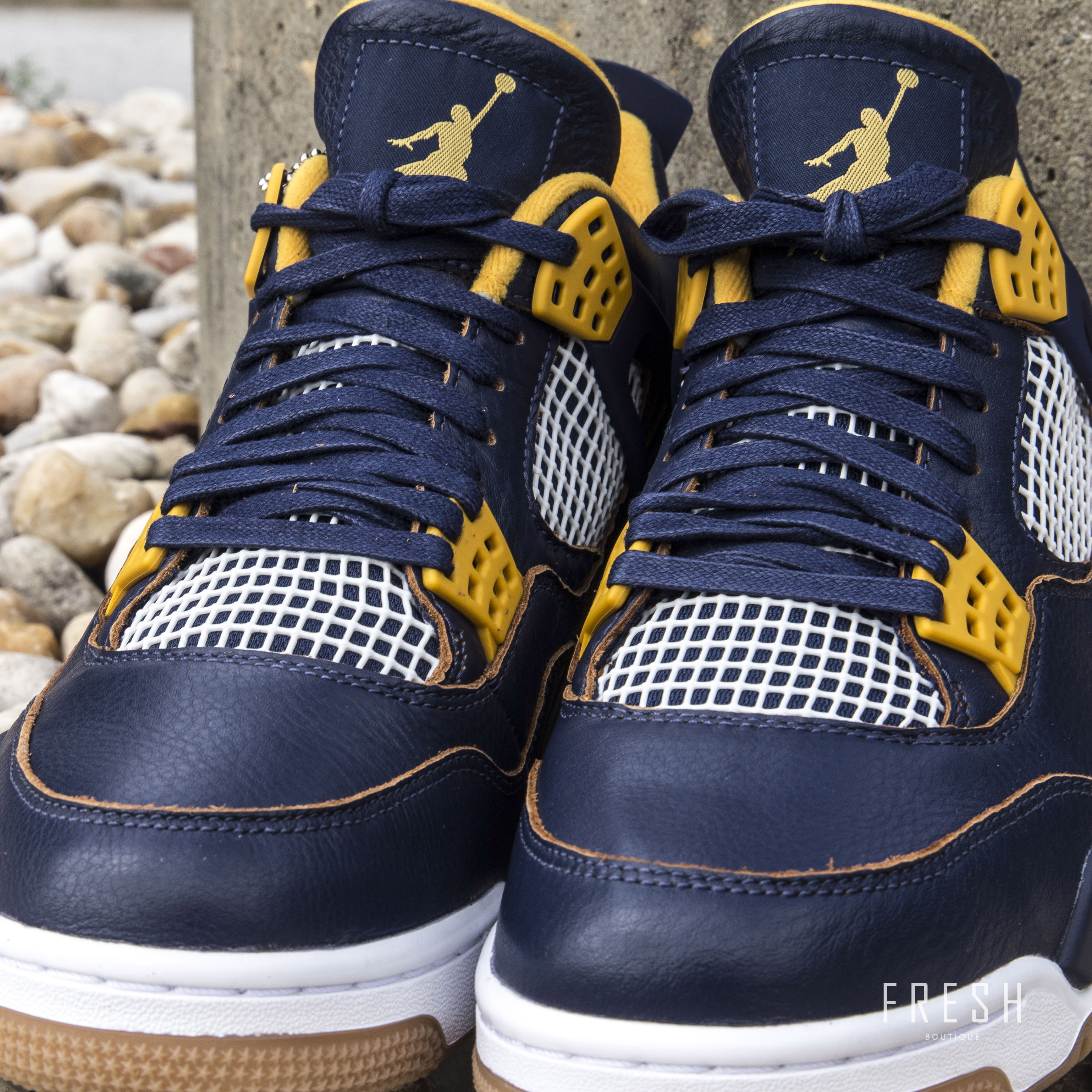 Air Jordan 4 Retro Navy Blue Metallic Gold White Fresh Sneaker Boutique