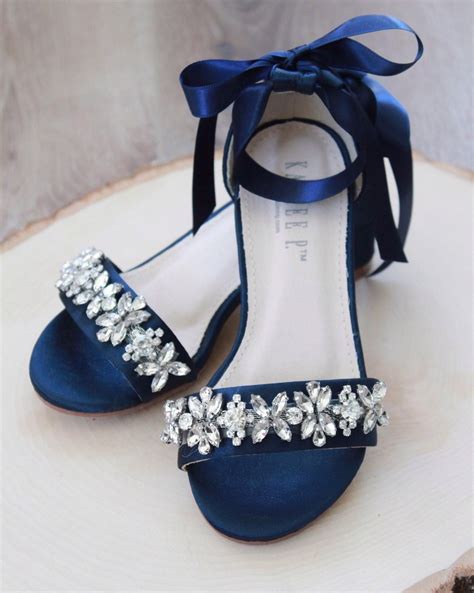 Ankle Straps Satin Navy Blue Low Heel Bridesmaid Wedding Bridal Shoes