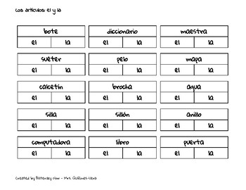 Article Agreement For El Y La In Spanish By Biliteracy Now Tpt