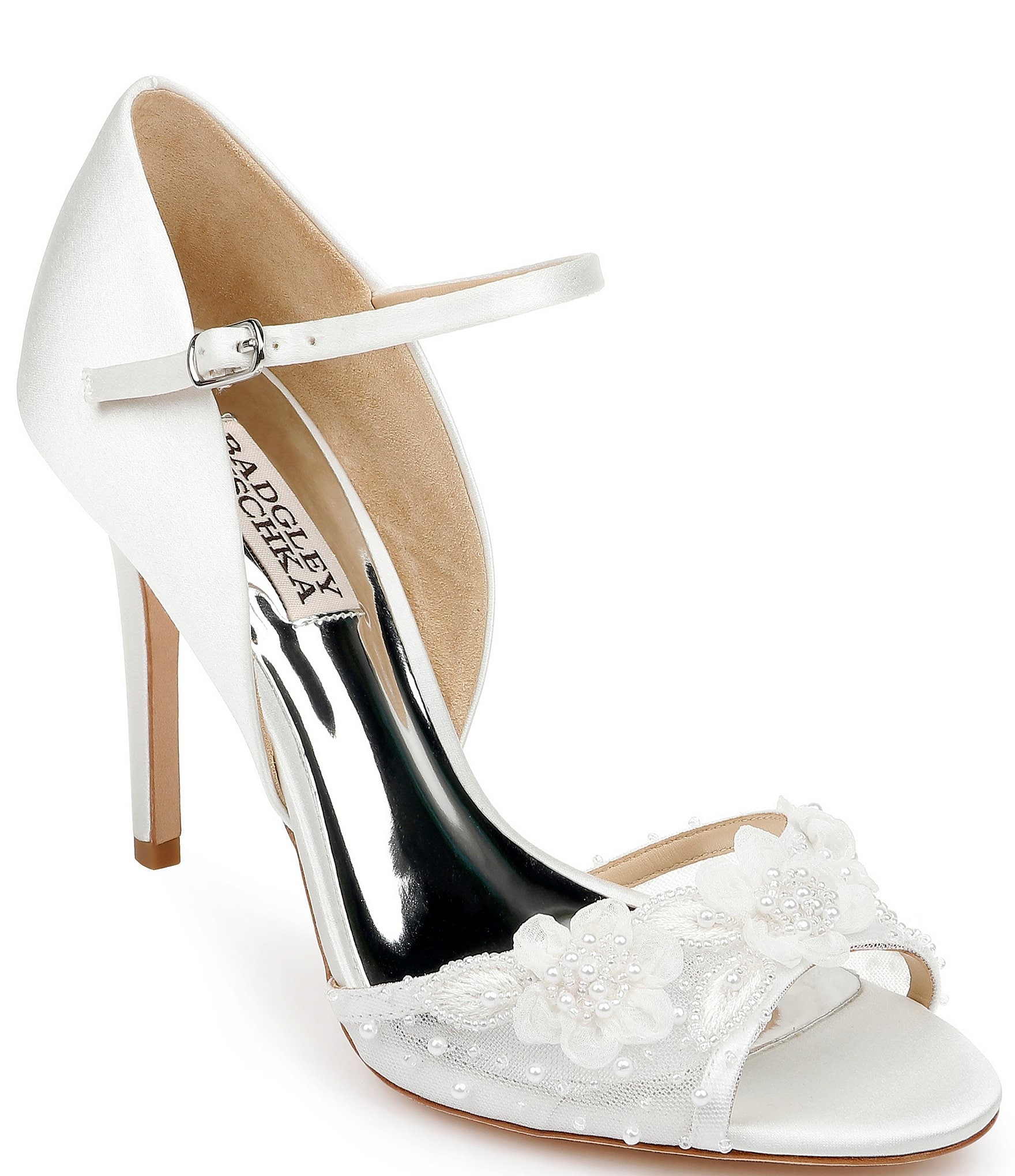 Badgley Mischka Hansen Satin Jeweled Peep Toe D Orsay Pumps Dillard