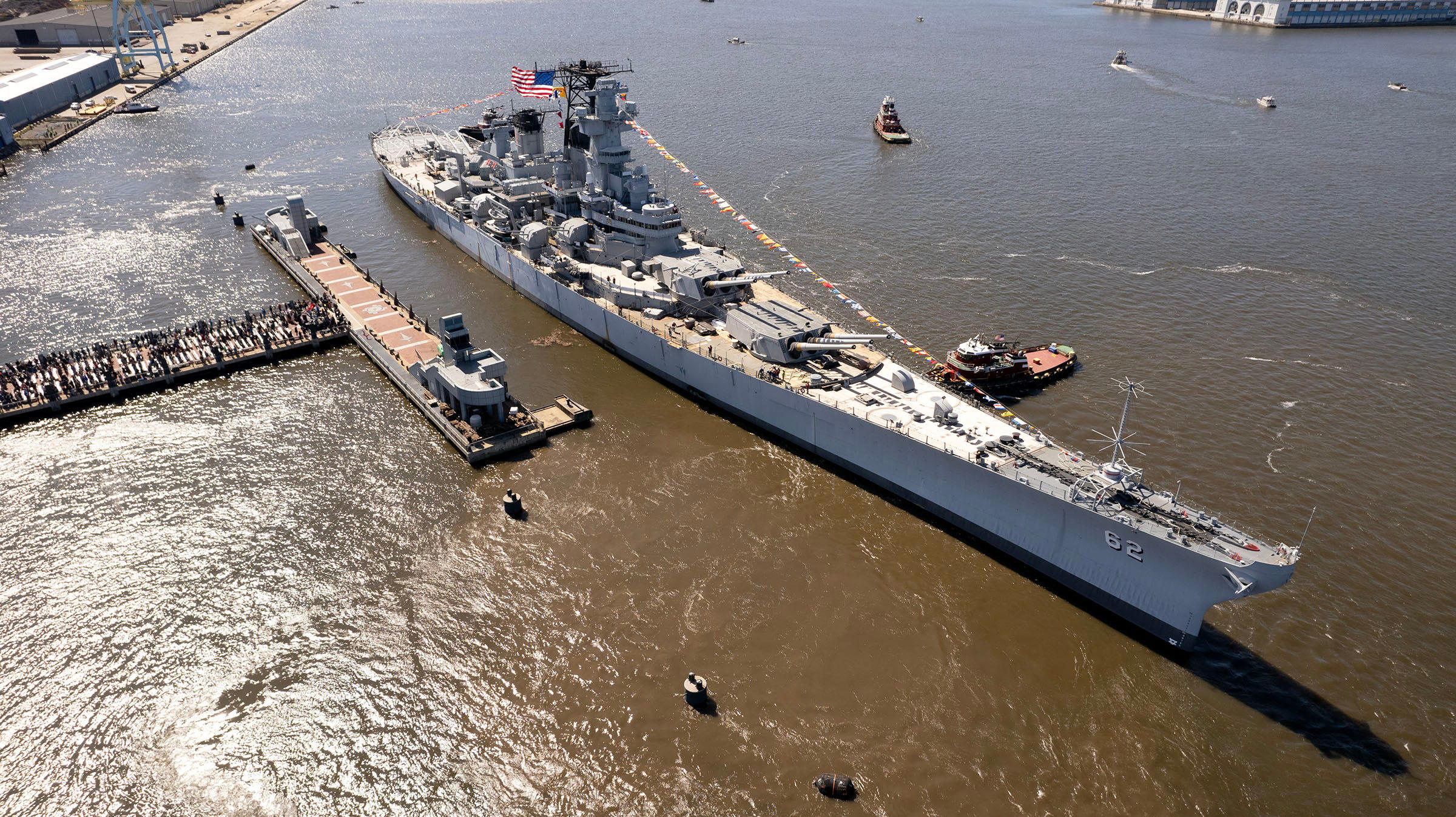 Battleship New Jersey Moved Down The Delaware River To The Philadelphia