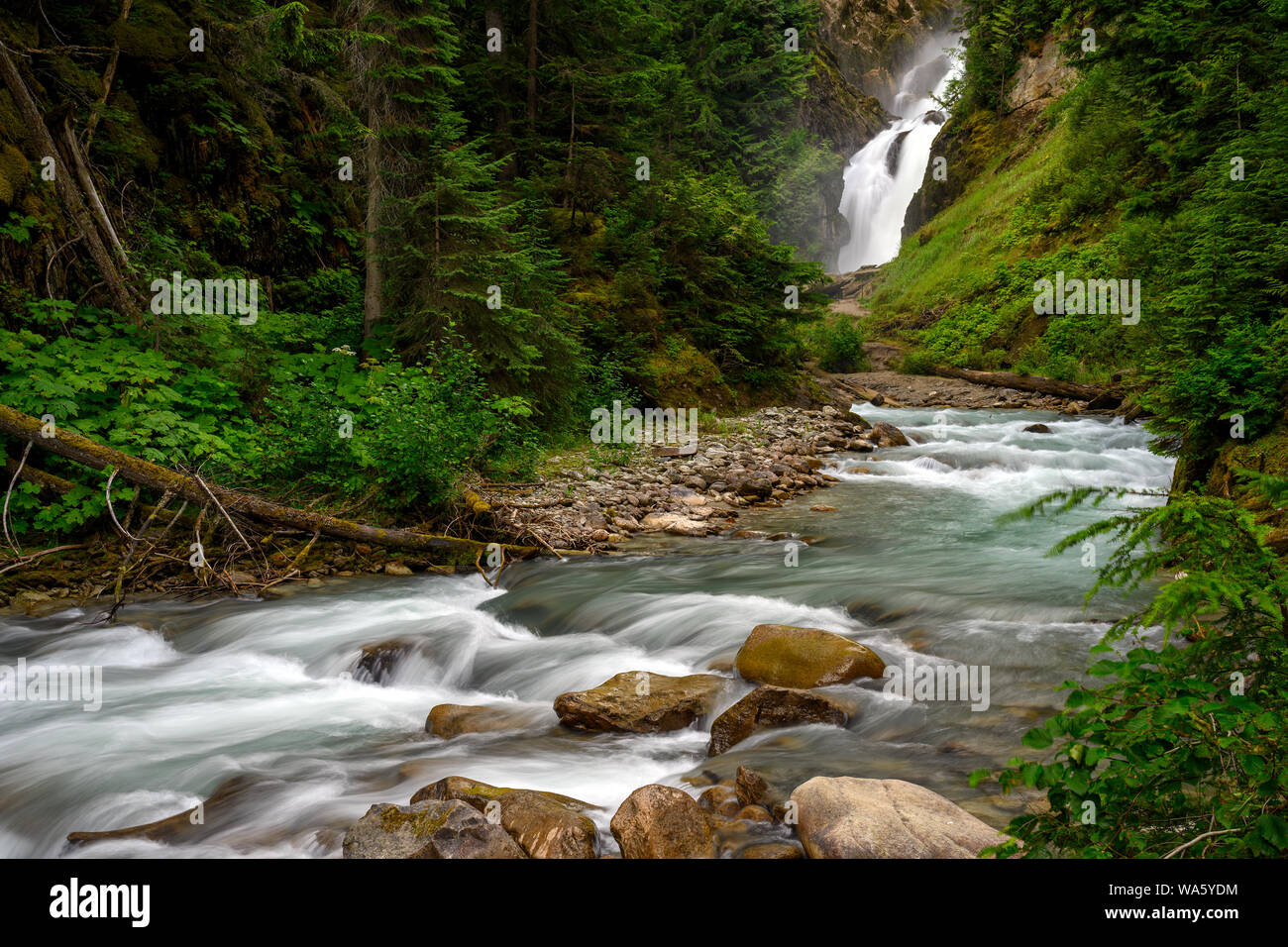 Bear Creek Falls In The Glacier National Park Of Canada Columbia