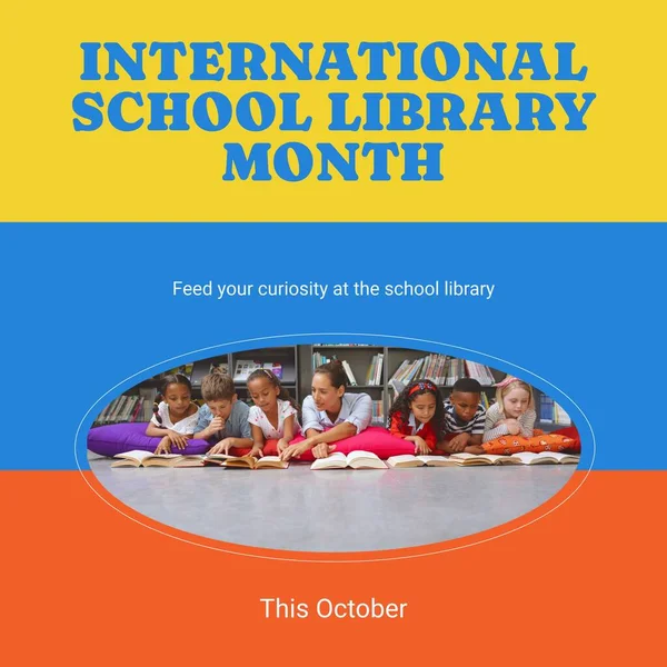 Composite Of International School Library Month Text And Diverse