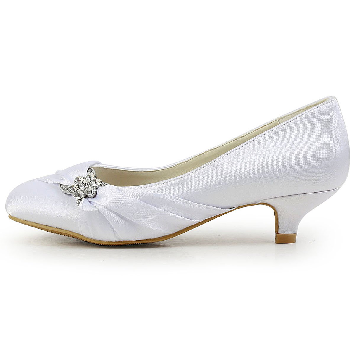 Elegantpark Women Closed Toe Comfort Heel Rhinestone Satin Wedding