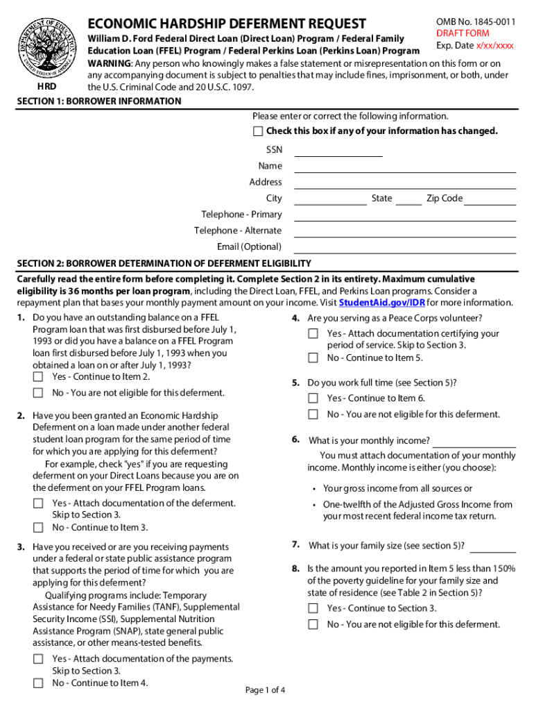 Fillable Online Economic Hardship Deferment Request Fsa Partner