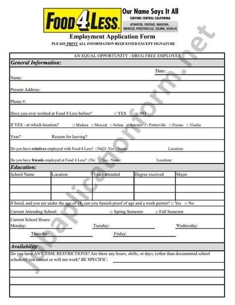 Food 4 Less Job Application Form Printable Printable Forms Free Online