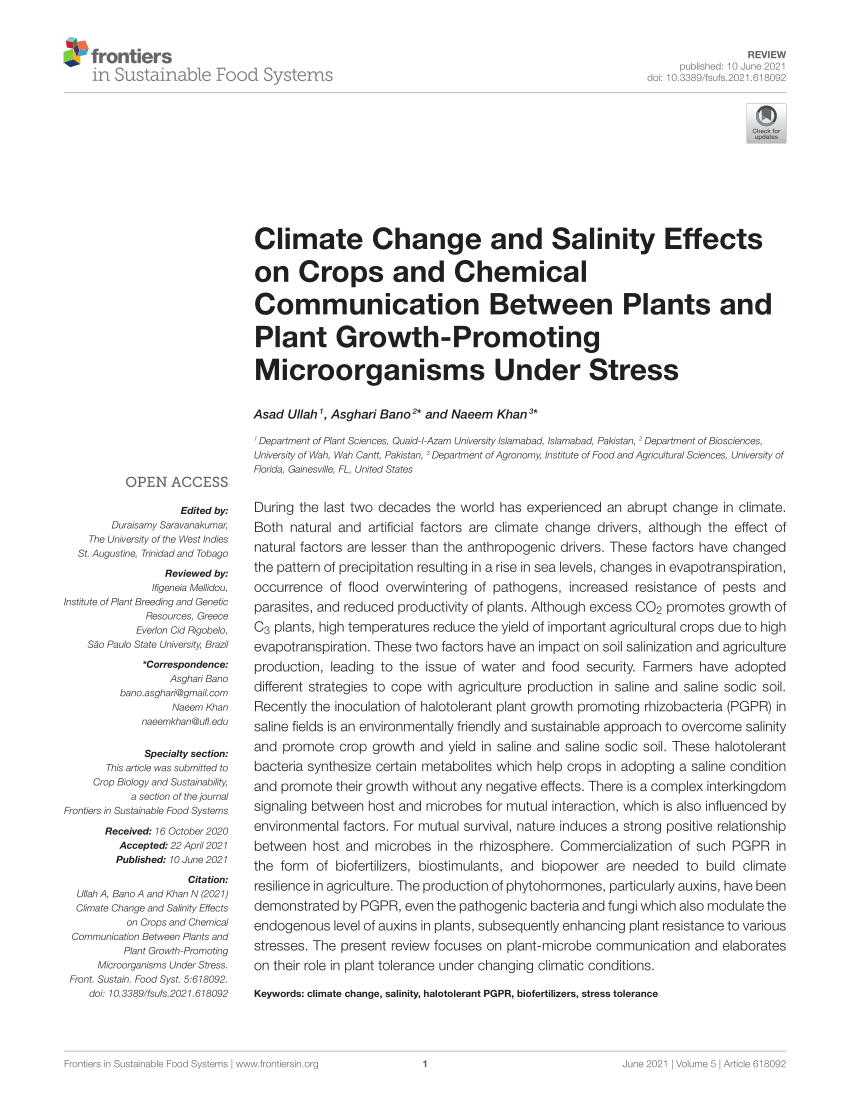 Frontiers Climate Change And Salinity Effects On Crops And Chemical