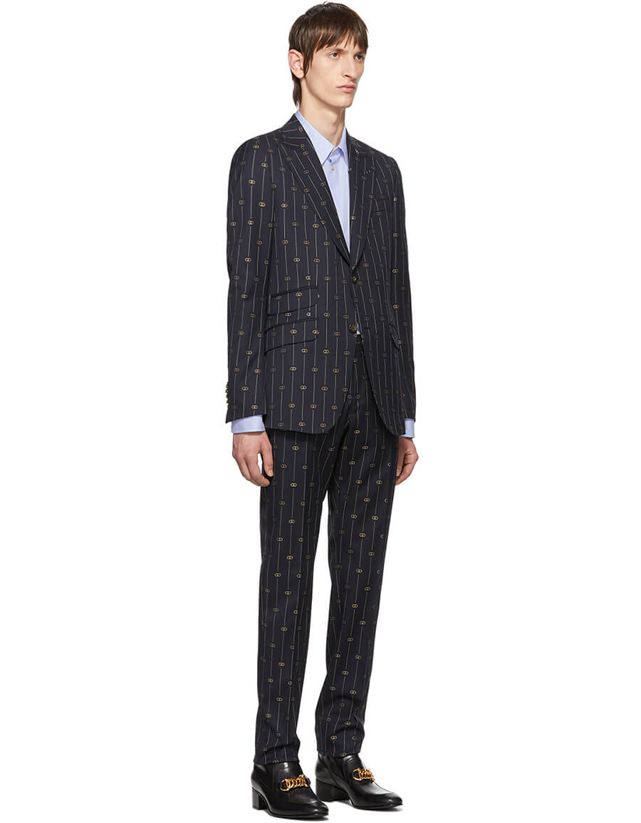 Gucci Navy Gg Pinstripe Suit Vergle