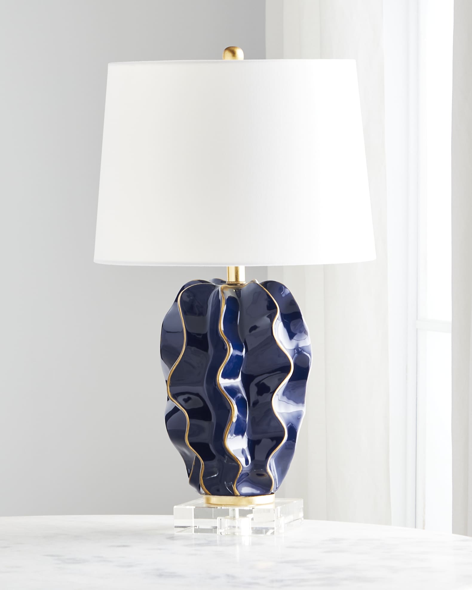 Hannah Ceramic Wave Lamp Navy Blue Horchow