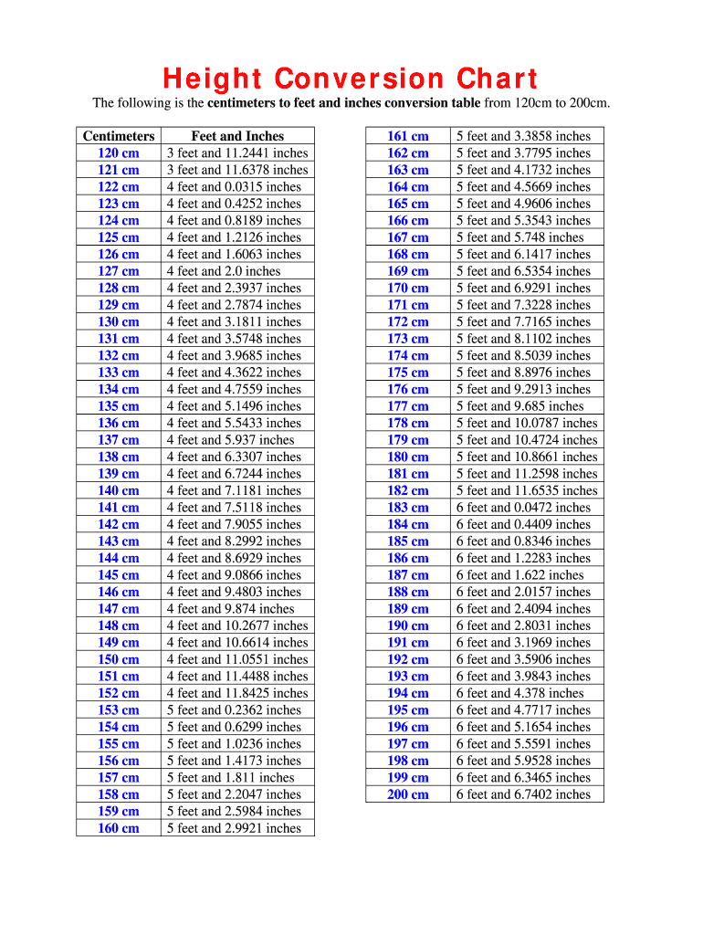 Height Conversion Chart Inches To Feet Conversion Printable Yards Feet