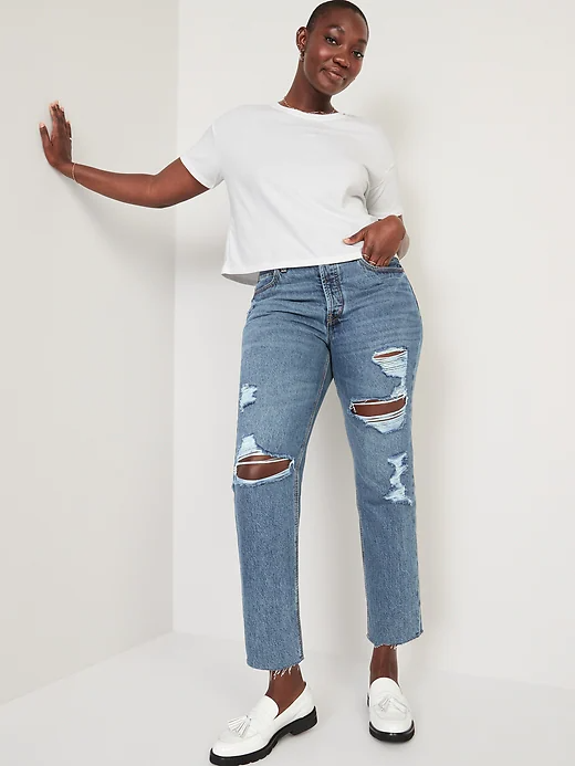 High Waisted Slouchy Straight Cropped Ripped Jeans For Women Old Navy