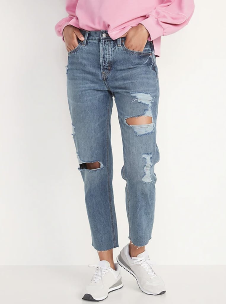 High Waisted Slouchy Straight Cropped Ripped Jeans Old Navy