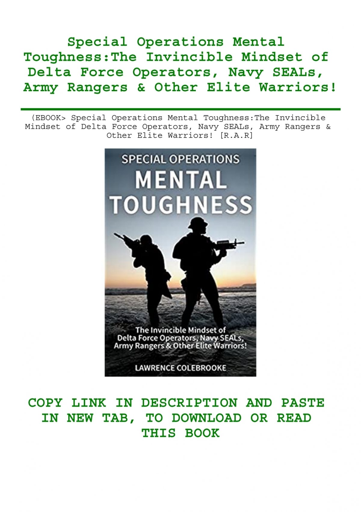 Libro Special Operations Mental Toughness The Invincible Mindset Of