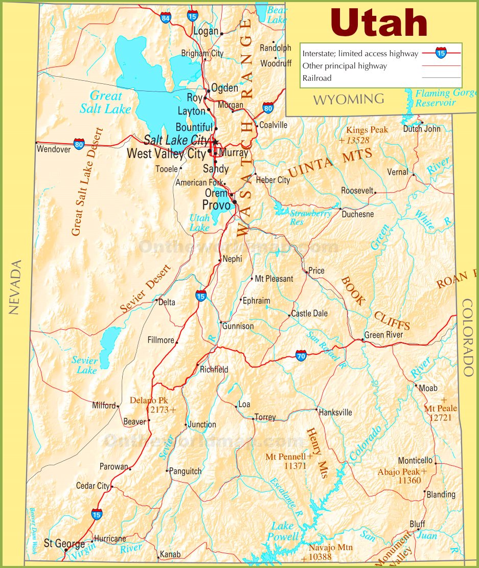 Map Of Utah State With Highway Road Cities Counties Utah Map Image