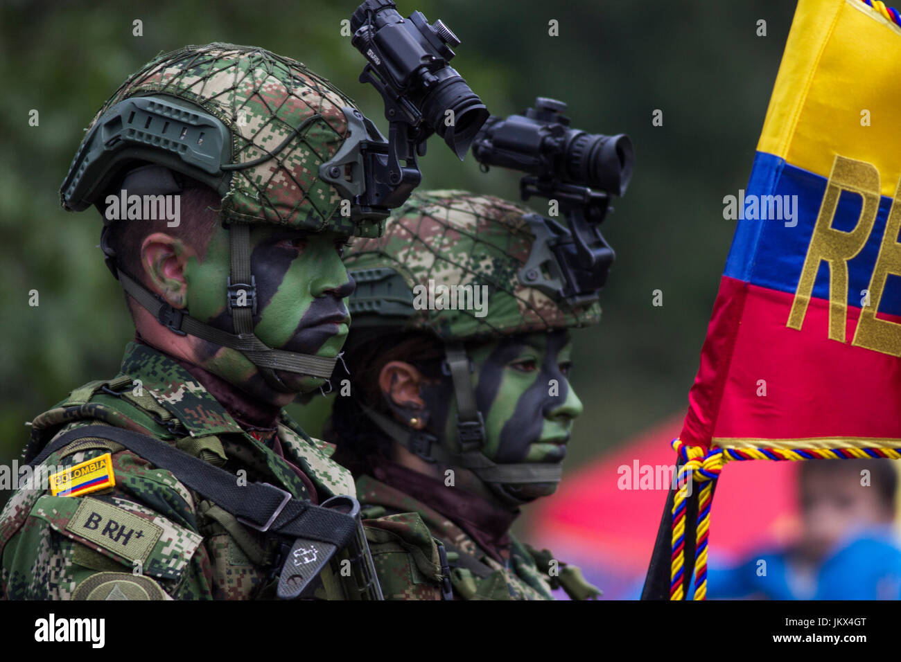 Members Of The National Army Of Colombia Parade In Bogota Colombia On