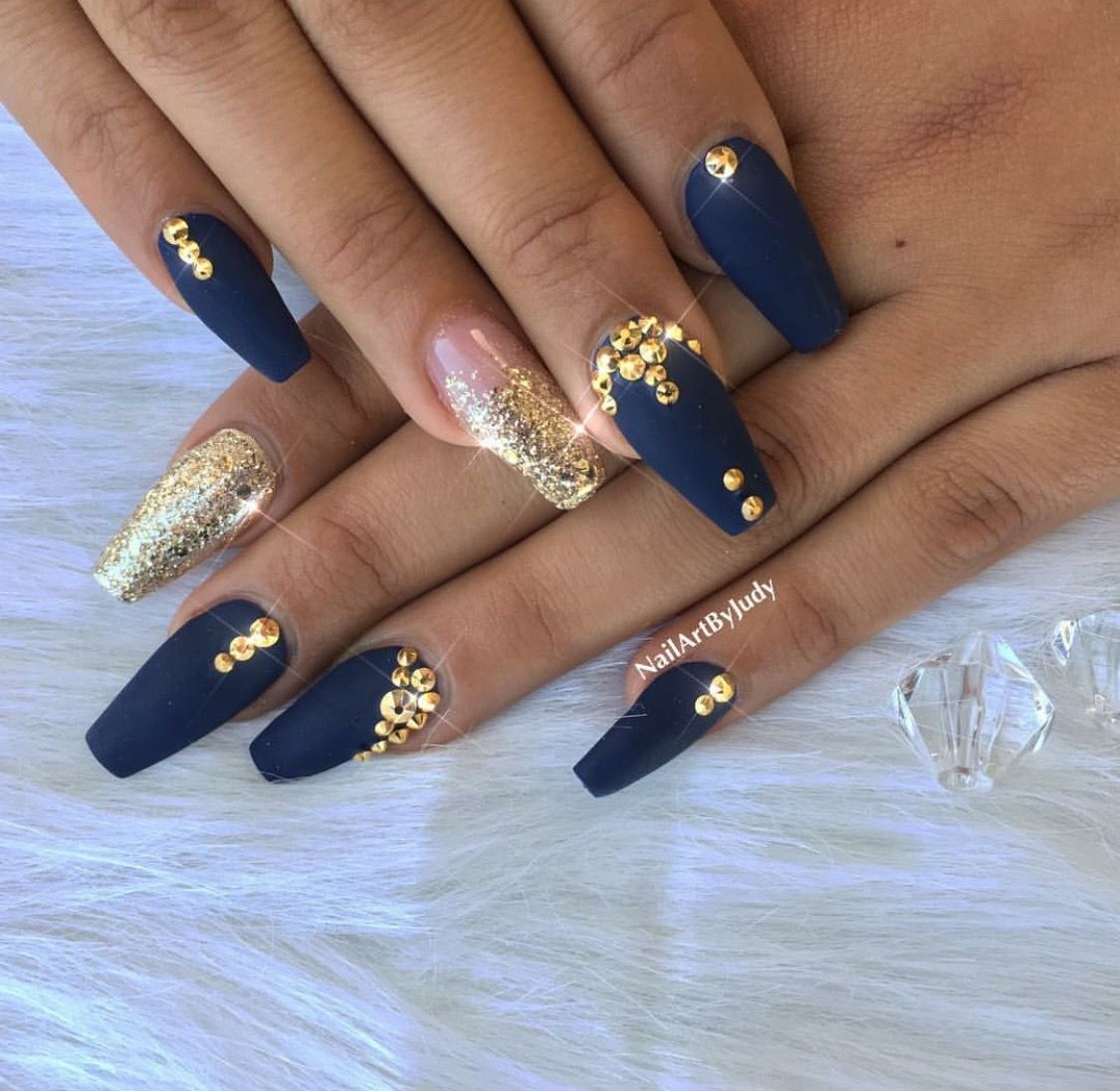 Navy Blue And Gold Nail Designs Under Asia