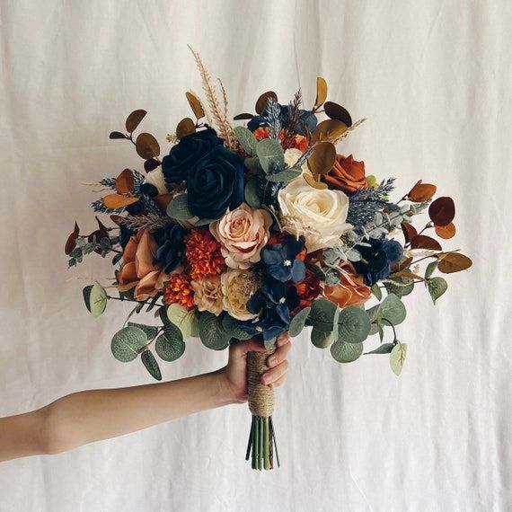 Navy Blue And Gold Wedding Bouquet Sola Wood Flowers Artofit