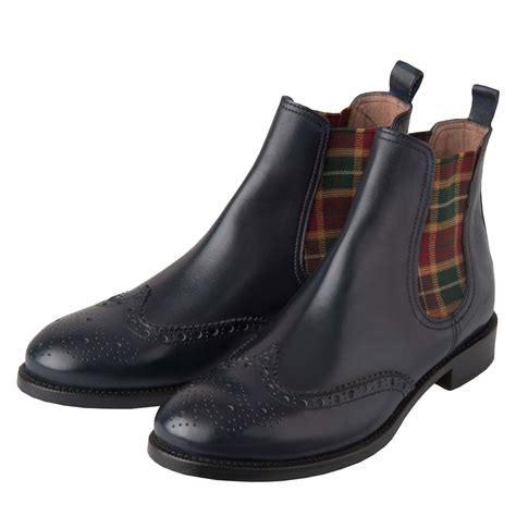 Navy Blue Chelsea Boot With Check Gusset Cordings