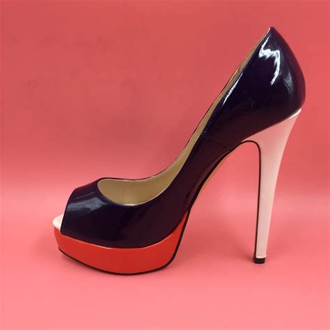 Navy Blue Extra High Heel Women Pumps Stilettos Ol Shoes With Red