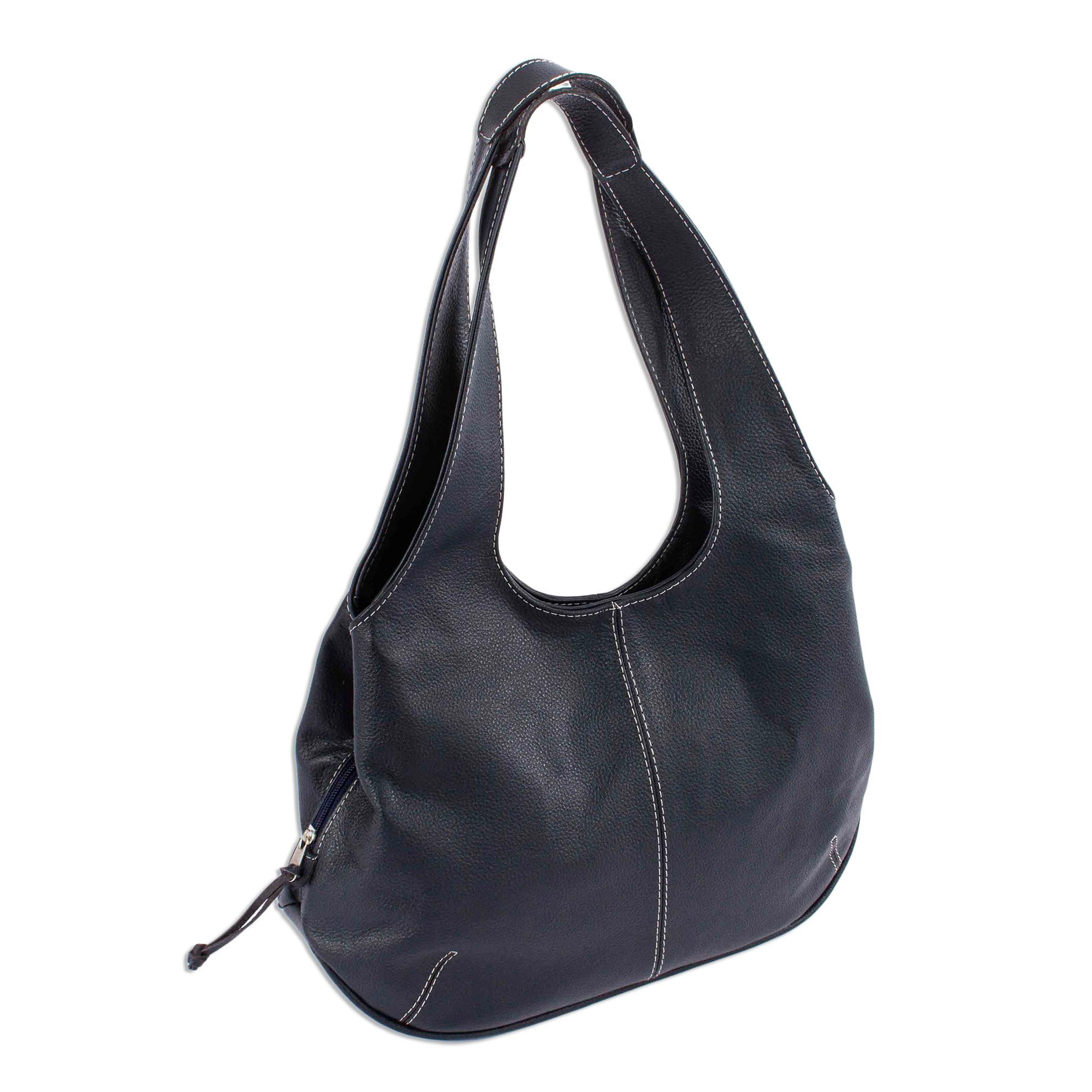 Navy Blue Leather Handbag