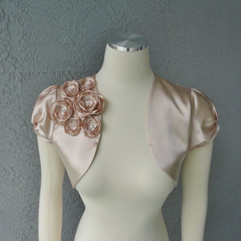 Navy Blue Satin Bolero Shrug With Flowers And Rhinestones All Etsy