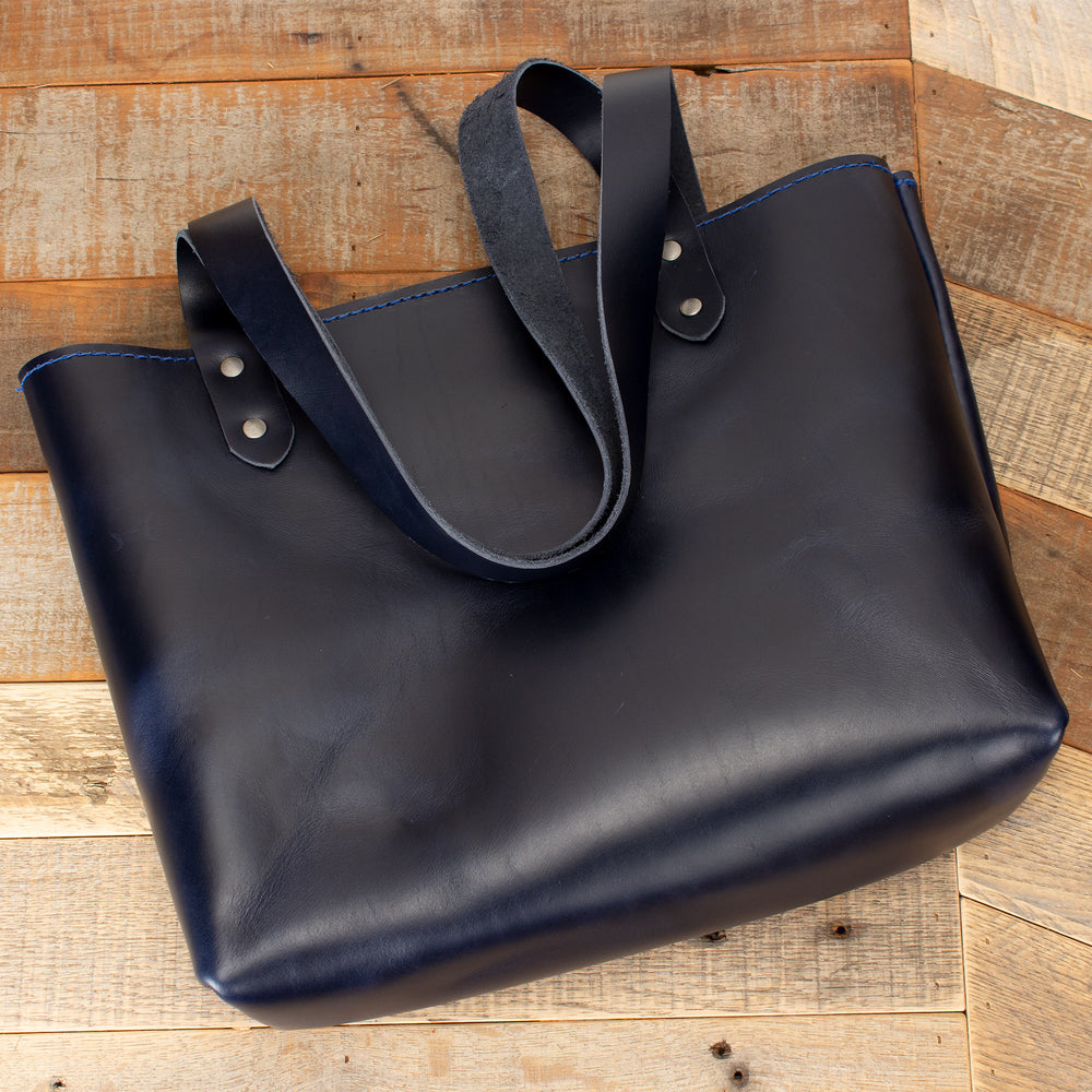 Navy Blue Tote Bag Genuine Leather Totes Slouchy Leather Tote