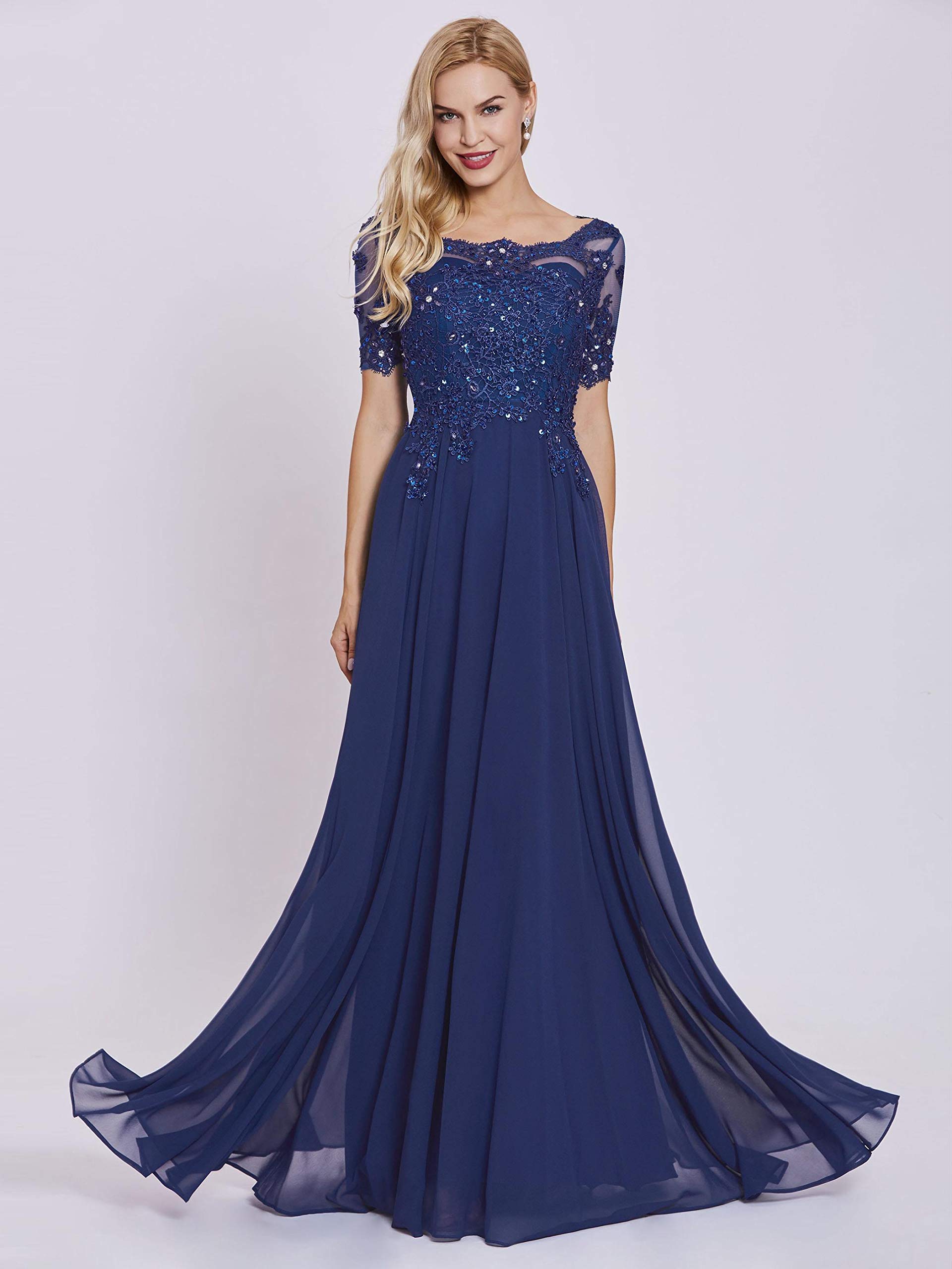 Navy Blue Tulle A Line Party Dress With Lace Applique Blue Formal