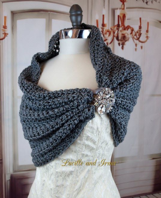 Navy Blue Wedding Shrug Shawl Stole With Rhinestone Brooch Closure