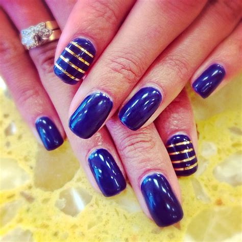 Navy Gold Nail Striping Gold Nails Nails Navy Gold