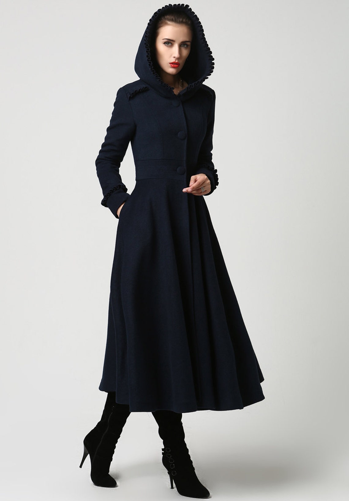 Navy Long Coat Etsy