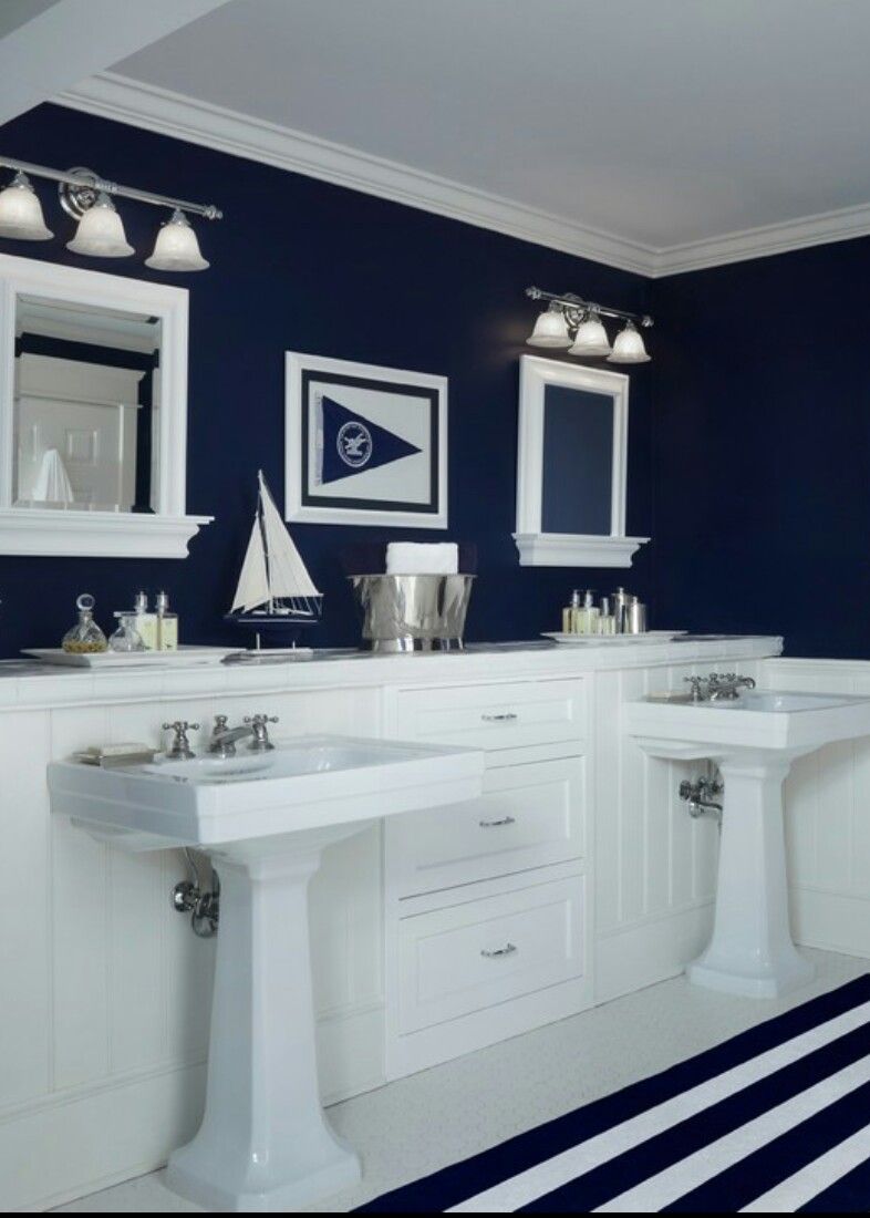 Navy Stripe Kids Bathroom Set Nautical Bathroom Decor Navy Blue