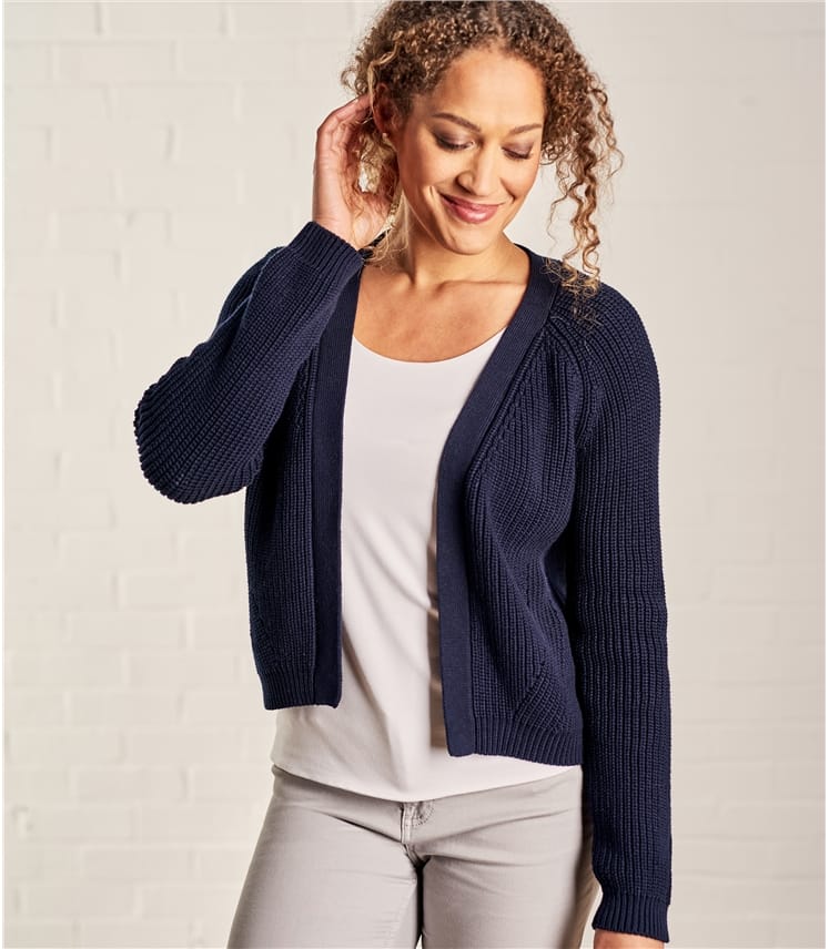 Navy Womens Pure Cotton Crop Open Cardigan Woolovers Us