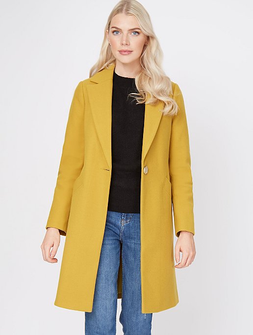 New Mustard Yellow Collared Longline Formal Coat Women For Etsy