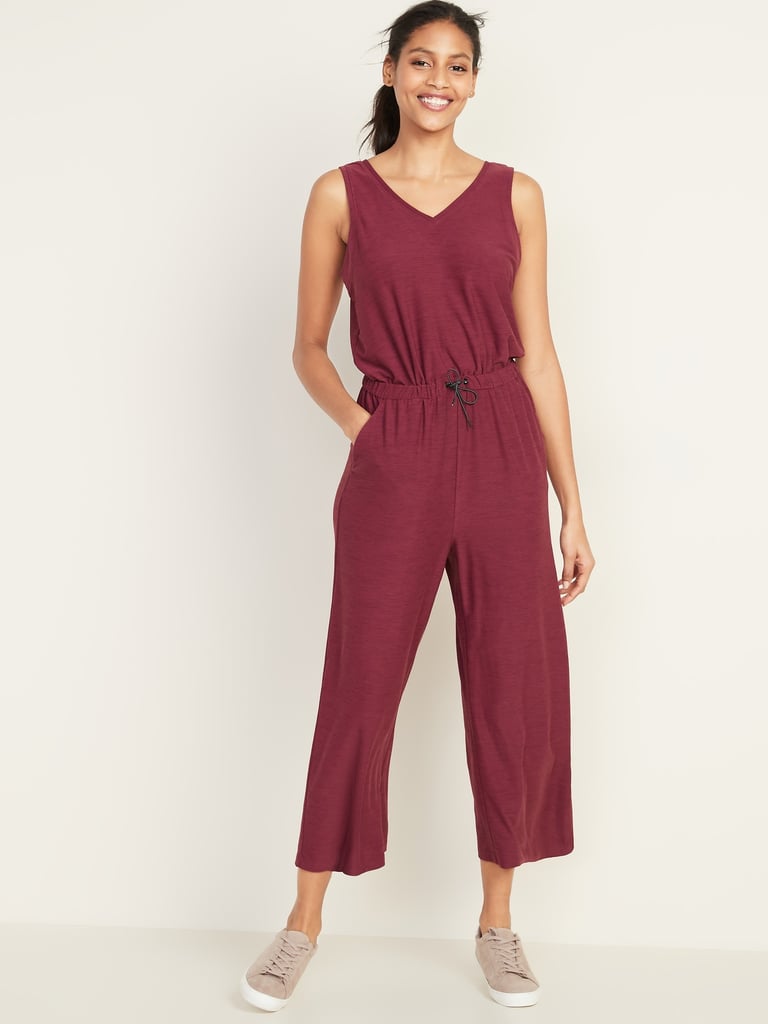 Old Navy Breathe On V Neck Wide Leg Jumpsuit In Maroon Best Jumpsuit