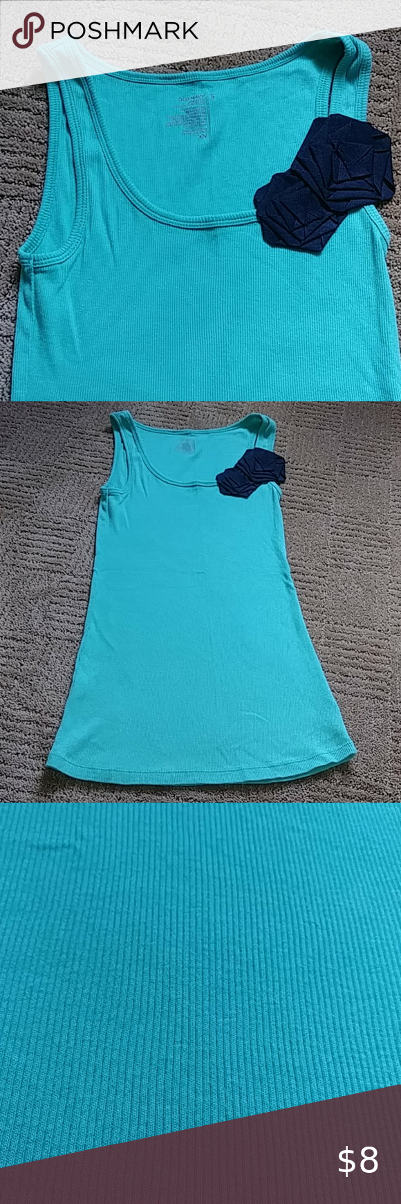 Old Navy Ribbed Tank W Black Ribbon Flowers Black Ribbon Athletic