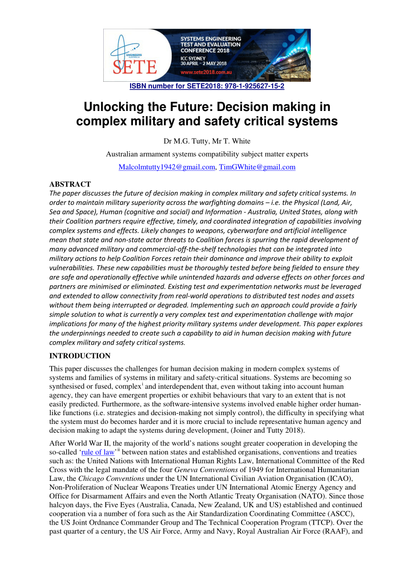 Pdf Unlocking The Future Decision Making In Complex Military And