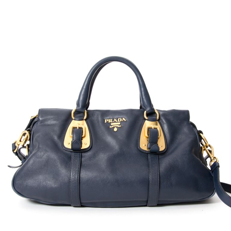 Prada Navy Leather Gold Buckle Hand Crossbody Bag At 1Stdibs Navy