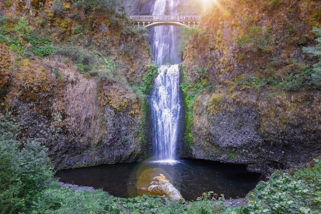 Premium Photo Usa Portland Scenic Multnomah Falls In Oregon Columbia