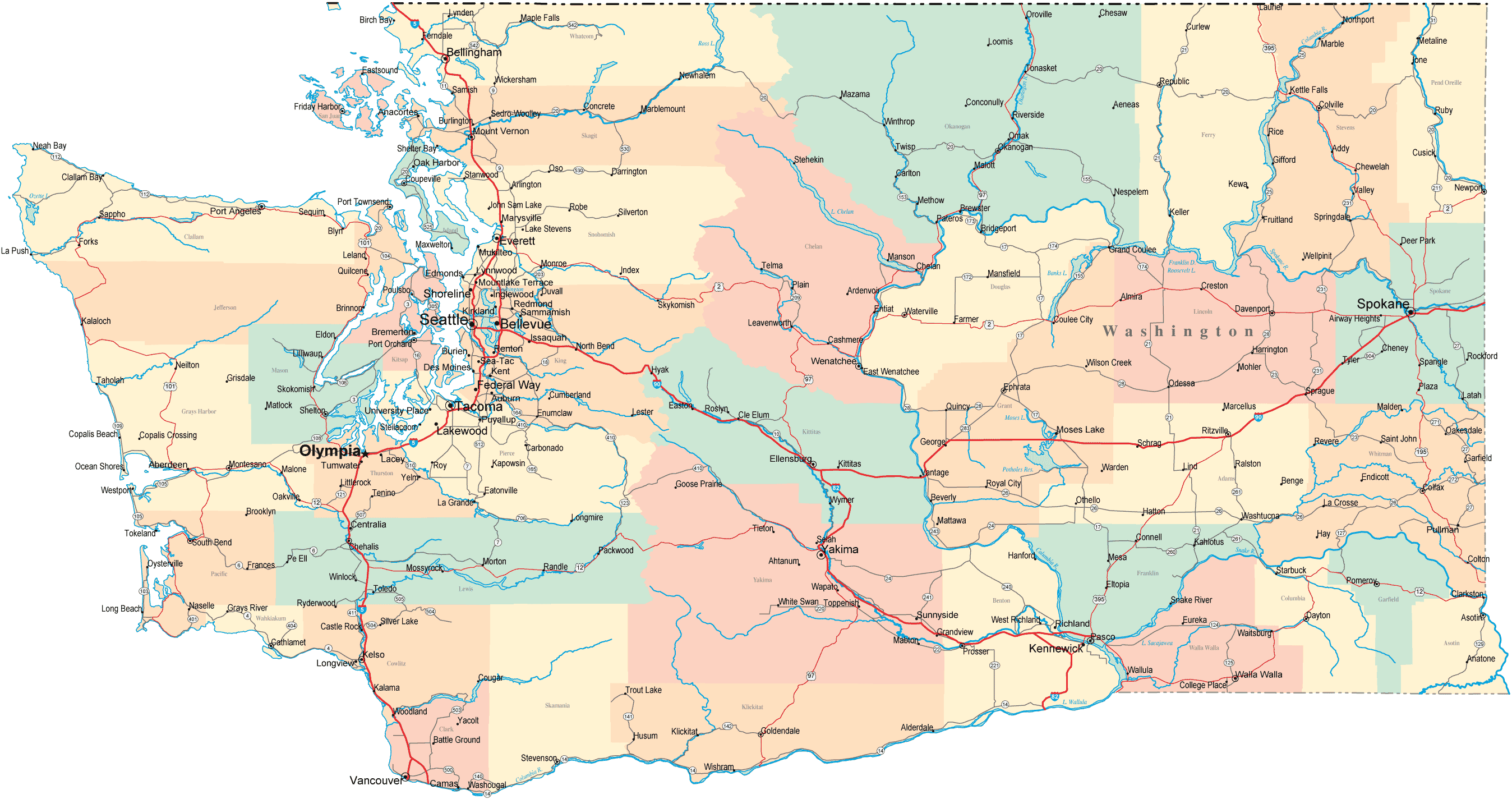 Road Map Of Washington With Cities