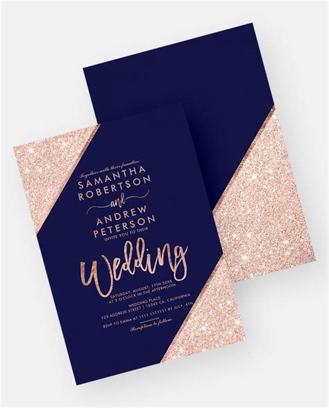 Rose Gold Glitter Typography Navy Blue Printable Wedding Invitation