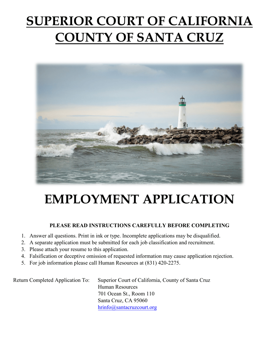 Santa Cruz County California Employment Application Fill Out Sign