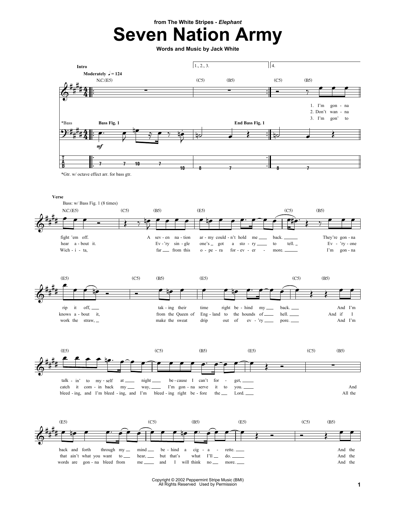 Seven Nation Army Tab By The White Stripes Guitar Pro Full Score