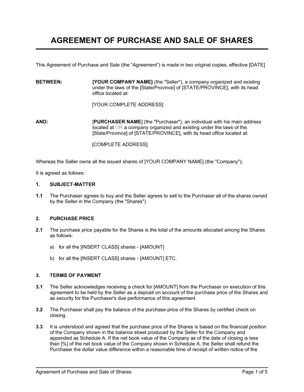 Share Purchase Agreement Uk Template Make Yours For Free