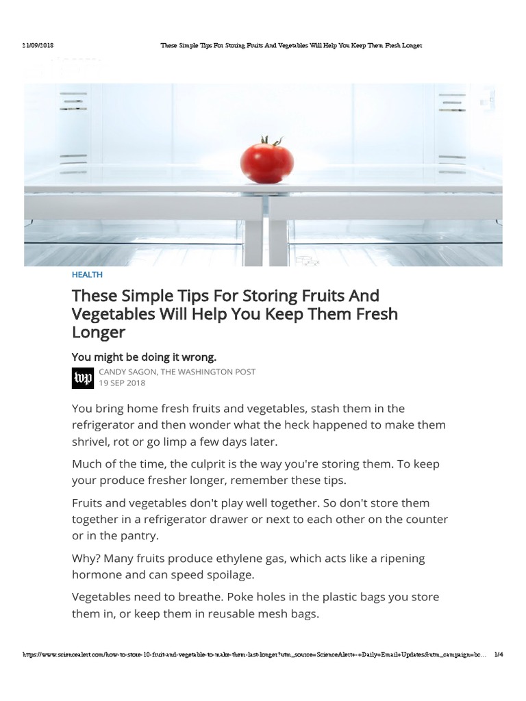 Simple Tips For Storing Fruits And Vegetables To Extend Their Freshness