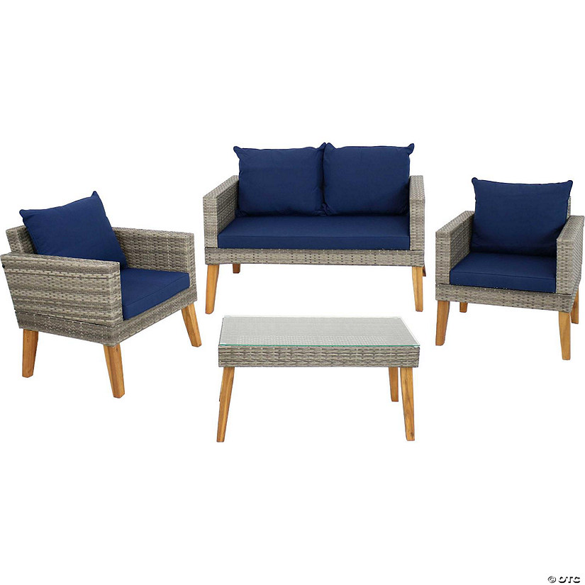 Sunnydaze Outdoor Rattan And Acacia Wood Clifdon Patio Furniture Set